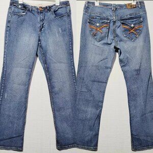 PEPE JEANS Women's Size 16 73 Orange Stitch Flare Bootcut Medium Blue Wash